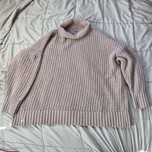 Aerie Oversized Chunky Ribbed Turtleneck Chenille Sweater, Taupe, Large